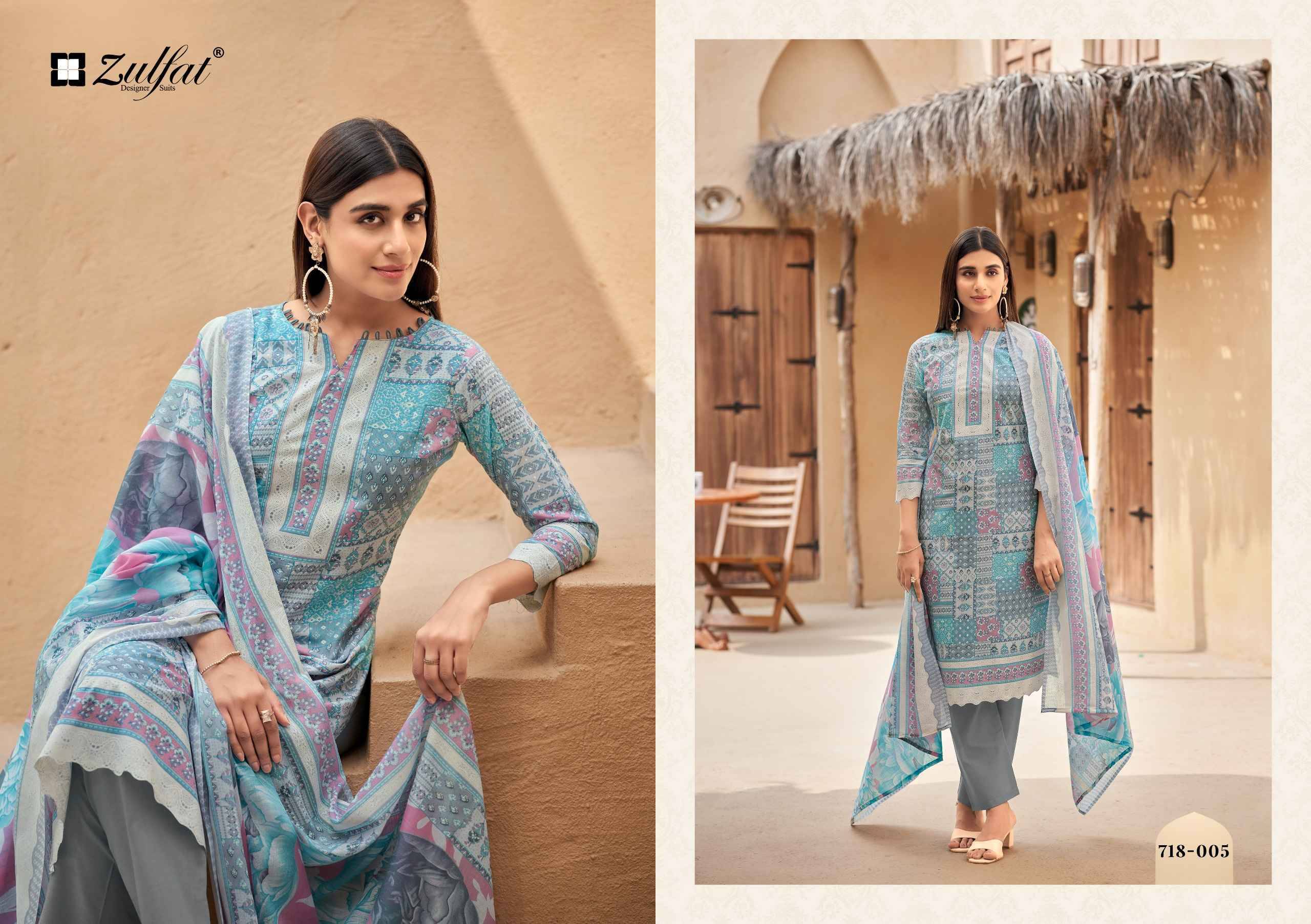 TANAIRA By Zulfat Designer Suits 718 Series Beautiful Stylish Festive Suits Fancy Colorful Casual Wear & Ethnic Wear & Ready To Wear Heavy Cotton Print Dresses At Wholesale Price